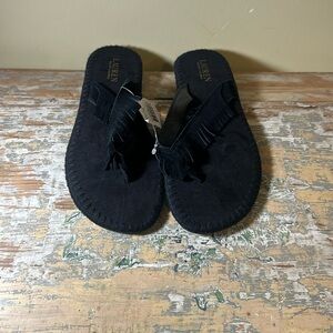 NWT Ralph Lauren size 10B Black 100% suede upper slide/flip flop